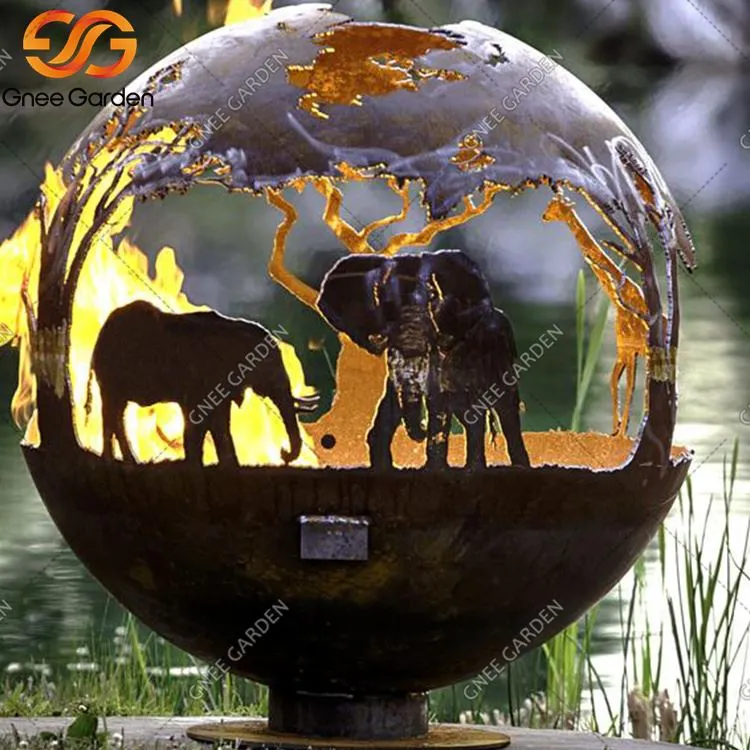 Corten Flaming Sphere