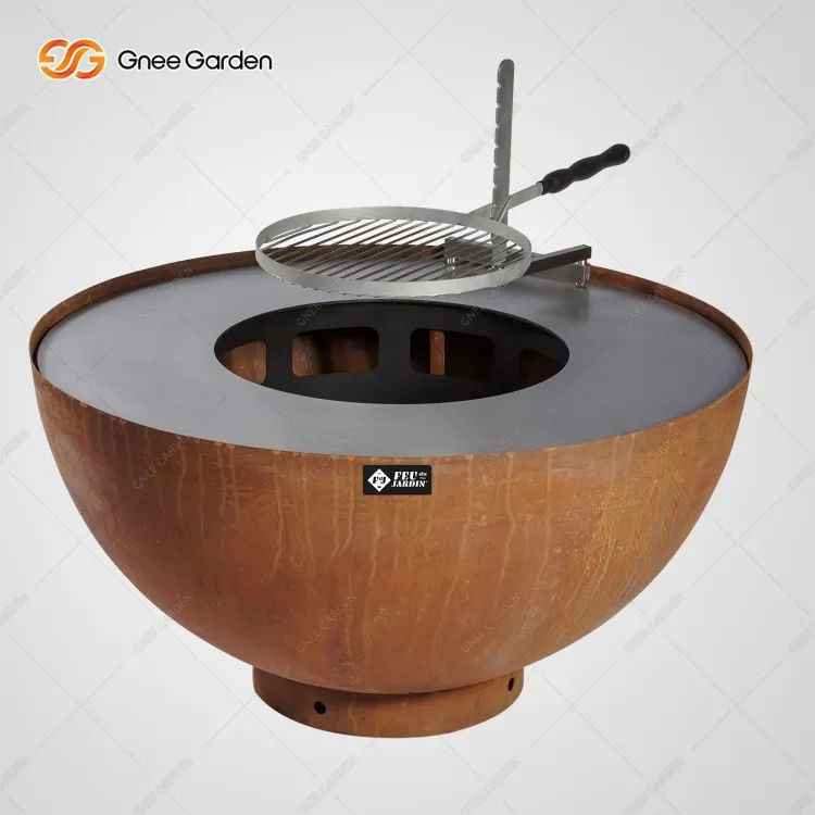 Corten Steel Hemisphere Hluav Taws Kub BBQ Charcoal Grill